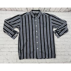 Sean John Black White Striped Button Up Collared Thick Shirt MENS SIZE LARGE